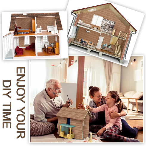 Furbeko 35 Pcs Miniature Dollhouse Wallpaper Self-Adhesive Mini DIY Floorboards Wall Paper Real Life DIY Decoration