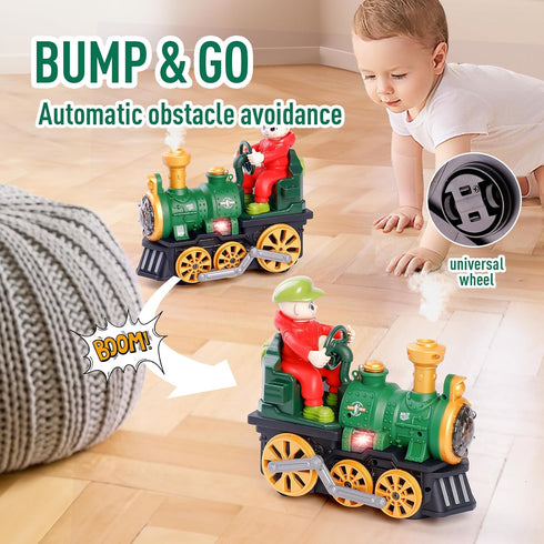 KidsMind 1-3,Steam 1-3-4 3-5 Electric Train Toy for Toddler Locomotive Bump and Go Truck People Figure Car