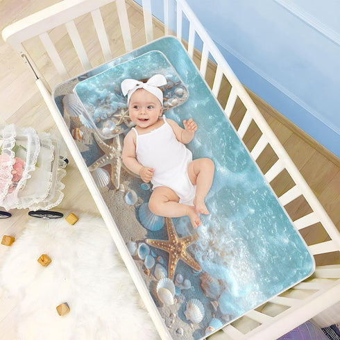 Burbuja 28x52 Baby Cooling Mat Seashells at Beach Bed Pad Ice Silk Cool Mat for Crib Mattress, Sleeping Pad