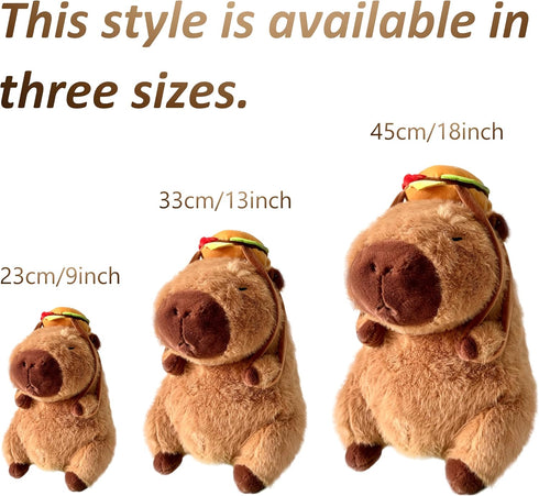 Tanha Capybara Plush Toy, Soft Stuffed Animal with Hamburger Backpack, Cute Capybara Gifts, 33cm / 13inch