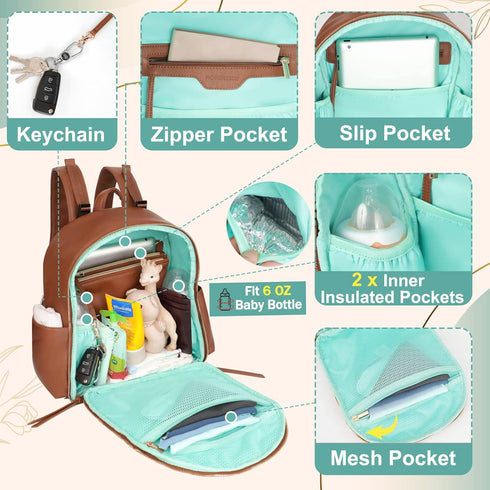 Backpack, 11 backpack, 2 MOMINSIDE Small Diaper Bag Mini Diaper Bag with Pockets, Leather diaper Baby Diaper Bag