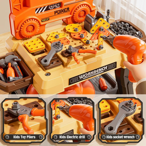 XINNOVEL Set 3-5 3 4 5 6 7 8 Kids Tool Bench with Electric Drill and Realistic Tool, Pretend Play Construction