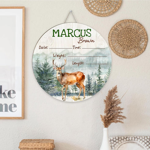 Personalized Baby Name Signs, Baby Birth Announcement Sign for Hospital, Deer Baby Name Signs for Nursery Decor, Wood
