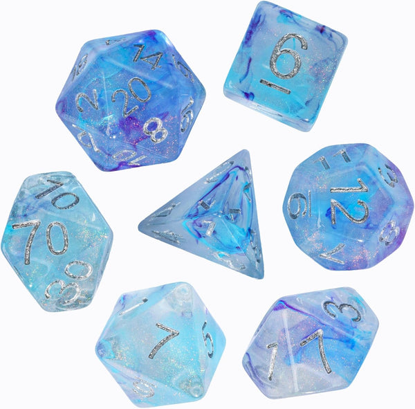 UDIXI 7PCS Polyhedral Dice Set for Dungeons and Dragons, D&D with Glitter and Cyan Swirls (Purple Cyan)