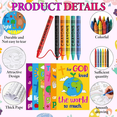 Gilprop 168pcs Christian Coloring Books with Crayons for Kids Easter Mini Coloring Book Bulk Religious Bible Story