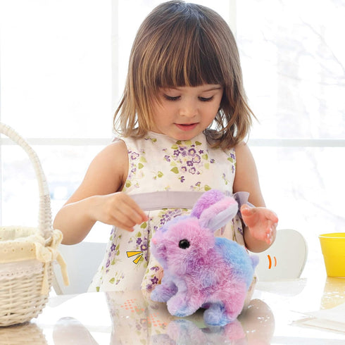 Easfan Walking Bunny Stuffed Animal, Interactive Jumping Rainbow Rabbit Talking Plush Toy for Kids Birthday Gifts, 7''