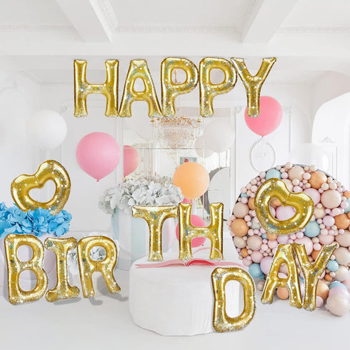15 Pcs Happy Birthday Pool Float, Inflatable Letter Heart Pool Party Float Combo with 40 Pcs Adhesive Dots