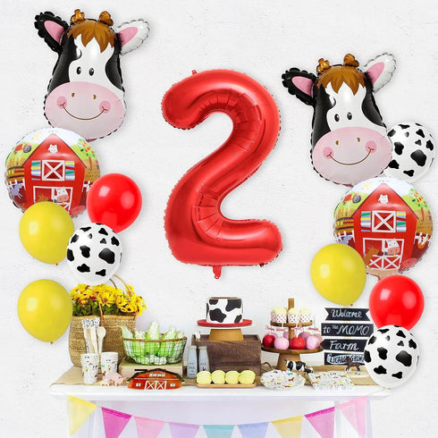 Cow Balloons for 2nd Birthday Party Decorations | Large Number 2 Balloon | Cow Print Barnyard Balloon Supplies