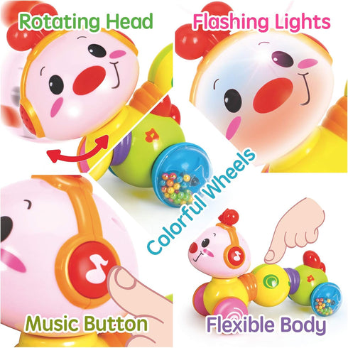 Stone and Clark Musical Press & Go Caterpillar Toy, Light Up Inchworm Infant Toys for 6 to 12 Months
