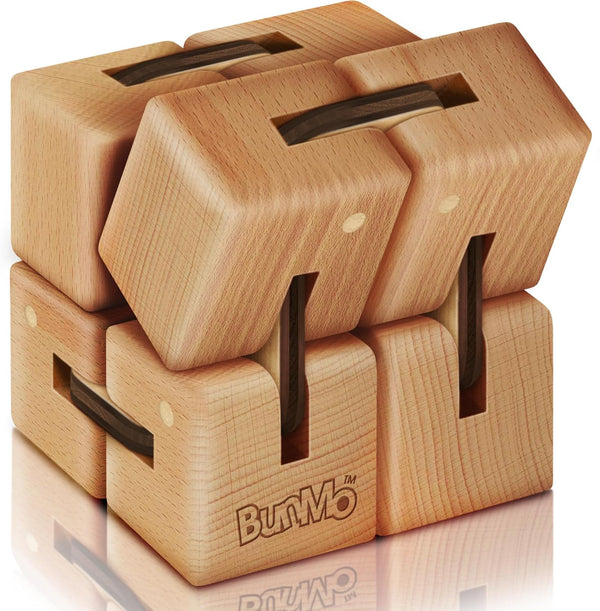 BUNMO Infinity Cube Fidget Cube - Beech Wood 1 Pack, Stimulating & Engaging Fidget Toy for Teens and Adults