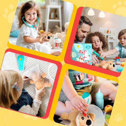 Veterinarian Kit for Kids, Pretend Play Doctor Set with Dog Toy and Tote Bag for Ages 3+
