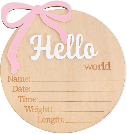 BEADED Hello World Birth Announcement - Bow Baby Girl Announcement Sign,Hello World Baby