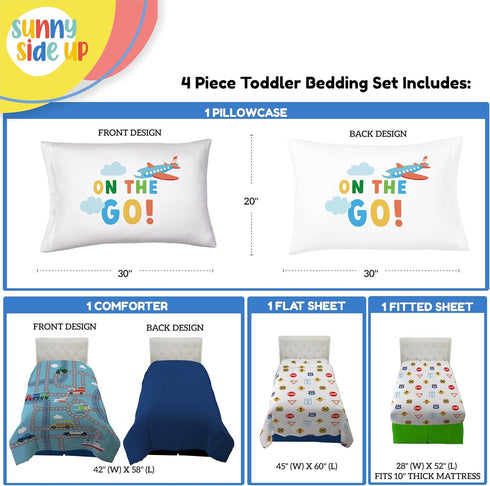 Set 4 Set Sunny Side Up On The Go Toddler Comforter - Piece Preschool Bedding Includes Comforter, Sheets & Pillow Cover