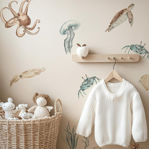 QUCHENG Ocean Wall Decals Marine Animal Boys Bedroom Large Stickers Removable Whale Decor Nursery Kids Room Murals DIY