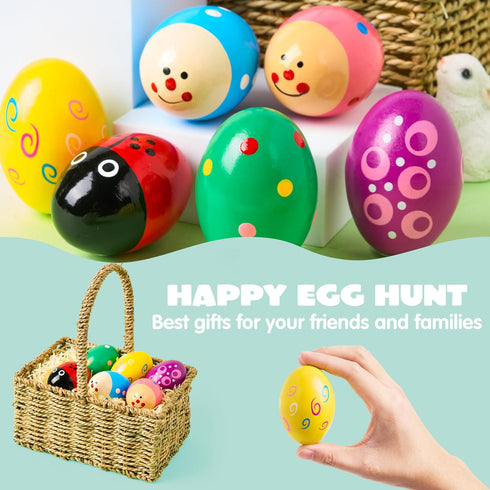 6 Packs JOYIN Easter Wooden Egg Shakers Maracas Percussion Musical for Easter Basket Stuffer Filler, Classroom Prize