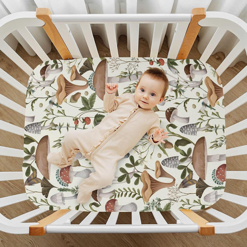 Maunzc 28"x52" Mushrooms and Berries Crib Sheets Soft Mattress Cover for Baby and Toddler Comfort, Standard Size