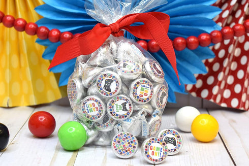 Game On! Video Gamer Birthday Party Kiss Sticker Labels, 300 Party Circle Sticker sized 0.75” for Chocolate Drop Kisses by AmandaCreation, Great for Party Favors, Envelope Seals & Goodie Bags