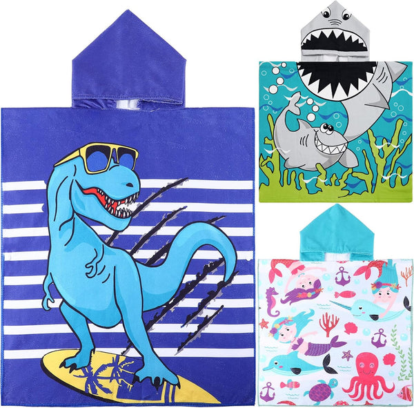 Chumia 3 Pack Kids Hooded Beach Poncho Towels Toddler Swim Pool Bath
