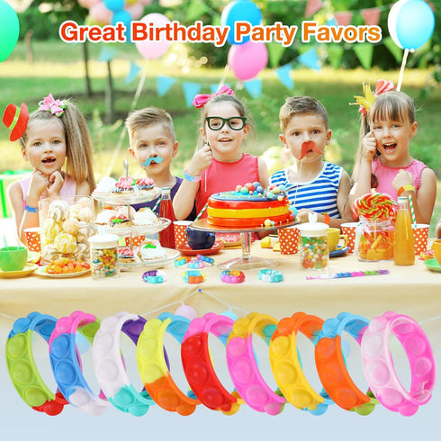Kids Party Favors Pop Fidget Toys, 24 Packs Fidget Bracelets for Birthday Party Goodie Bags, Classroom Prizes