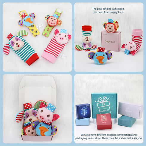 Infant Rattle Toys 0-3 Years, Baby Wrist Rattle Foot Finder Socks Set, Gift Box for Newborn Boys and Girls