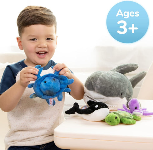 PREXTEX Plush Toy Shark with 5 Sea Animals - Turtle, Whale, Octopus, Stingray, Crab - Giant Stuffed Animal Gift for