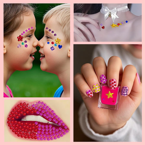 JKSJHEZO 12 1596Pcs 3D Sheets Gem Stickers Colorful Sparkle Craft Supplies, Bright Rhinestone Stickers, Self-Adhesive