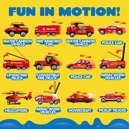 JOYIN 25 in 1 Fire Truck Vehicle Toy Set with Sounds and Lights, Mini Rescue Fire Truck Car Toy for Boys Over 3