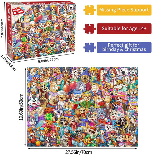 Jigsaw Puzzles for Adults, 1000 Piece Dog's World Puzzle, Cartoon Puzzles for Adults