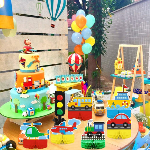 Transportation Birthday Decoration Honeycomb Centerpieces for School Bus, Car, Train, Plane, Ship, Helicopter Table