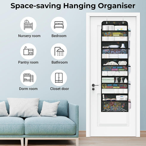 Closet Clastyle Video Gamer Over the Door Organizer Mesh Side Pocket Boy Nursery Hanging Storage Organizer Clothes