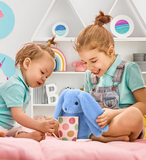 DolliBu Baby Blue Rabbit Plush - Super Soft Bunny Stuffed Animal, Cute Farm Life Gift for Baby, Kids, Adults - 8 Inches