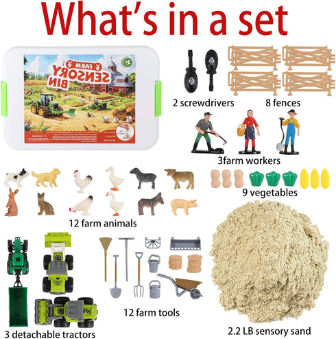 Yanvitrial 51 2.2 LB 40 3 5-7, 3-4 PCS Farm Sensory Bin Kids Sandbox with Lid, Sensory Sand, Toddler Farm, Take Apart