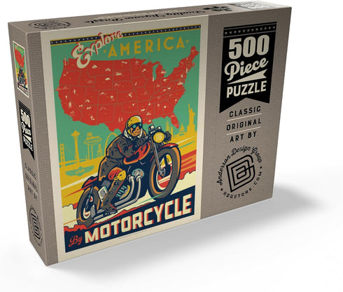 MyPuzzle Explore America by Motorcycle, Vintage Poster - 500 Piece Jigsaw Puzzle