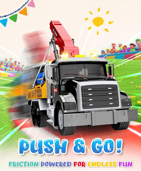 Noaln 3 4 5 6 7 15" Kids Toys for Years Old Boys, Large Tow Truck Toy, Friction Powered Transport Toy Trucks
