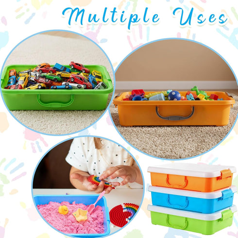 3 15 Inch 3 Suzile Pcs Portable Sensory Bin Sand Tray with Lid, Colorful Plastic Sandbox, Christmas Large Tray Fill