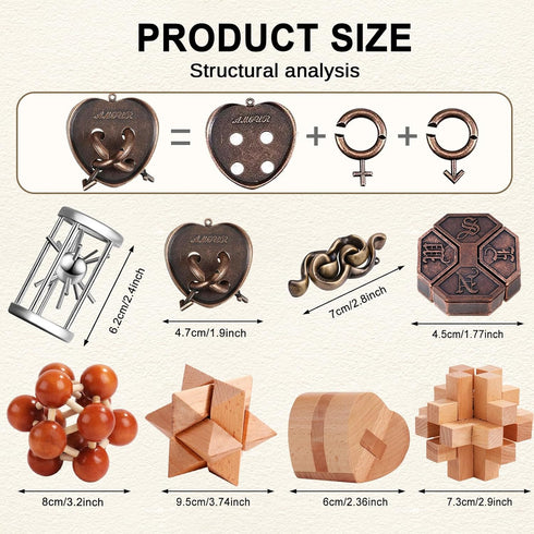 16pcs Metal Brain Teaser Puzzles Disentanglement Puzzles Metal Wooden Brain Teaser Puzzle Logic Metal Puzzle for Adult
