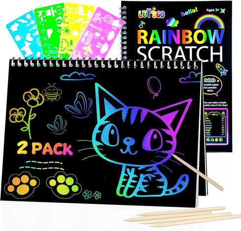 OSLINE Arts and Crafts for Kids 3-10, Rainbow Scratch Paper Art Notebooks, Art Supplies Kit for Gifts