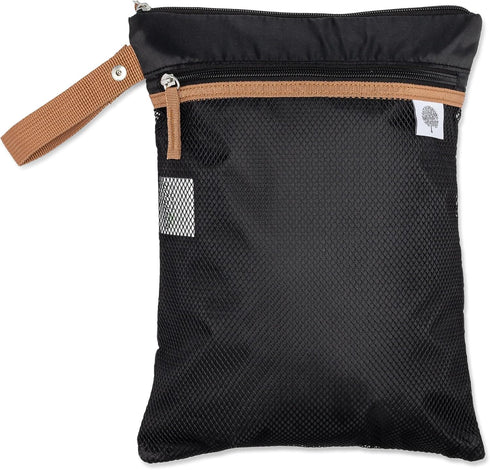 Parker Baby Cloth Diaper Wet Dry Bag, Waterproof Reusable Bag with Mesh Organizer and Zippered Pocket, Black