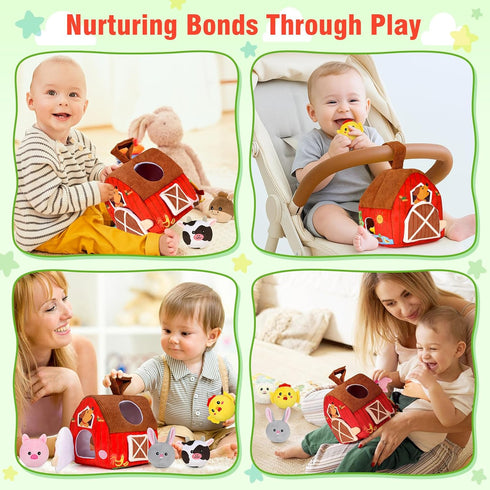 6-12 1-3 Baby Toys Months: Plush Surprise Barn with Stuffed Farm Animals, Rattle, Crinkle Paper, Mirror, Busy