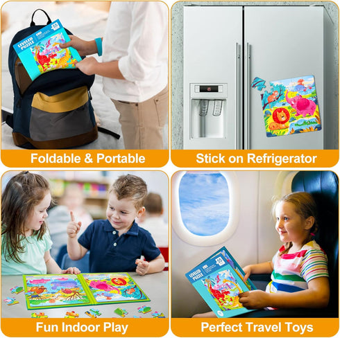 Magnetic Puzzles for Kids Ages 3-5 - Two-Book Set - Dinosaur Animal Jigsaw Puzzle Magnet Books for Learning Activities