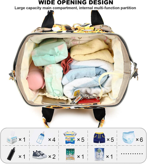Mimfutu Backpack Cow Print Sunflower Diaper Bag for Baby Girls Boys, Large Capacity Multifunction Waterproof Maternity