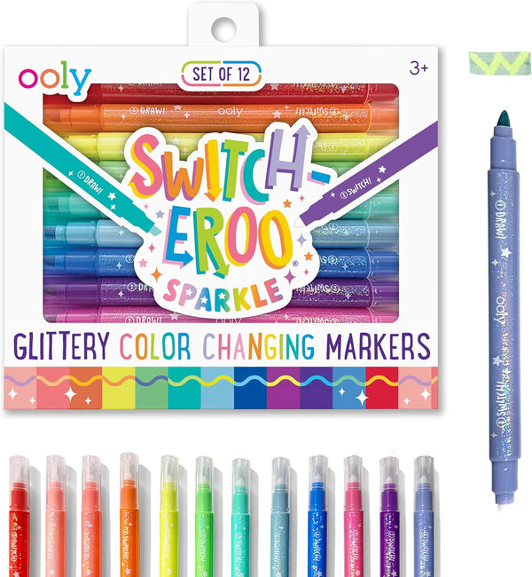 Ooly 12 Pack Sparkle Switch-eroo Color Changing Markers, Dual Tip Markers for