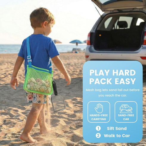 3 2 Pack otters Beach Mesh Shovel with Mesh Beach Bag for Shell Collecting, Sand Sifters Shell Collect Bag for Kids