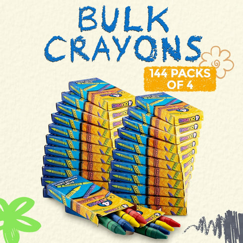 576 144 4-Packs, Bedwina Bulk Crayons - Crayons - Case of Premium Colors Bulk School Supplies for Kids and Toddlers