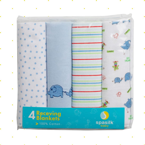 Spasilk Baby 4 Pack 100% Cotton Flannel Receiving Blanket