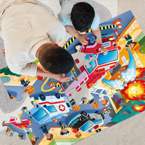 Puzzles,48 3-5,Children 4-8 Jumbo Floor Puzzle for Kids,Fire Rescue Jigsaw Large Piece Firefighter Fireman Fire Truck