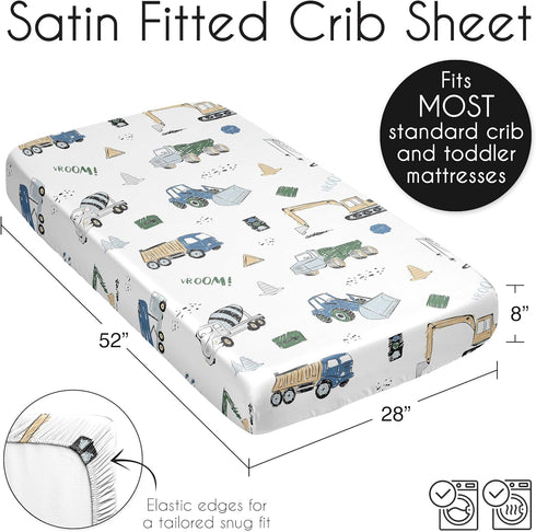 Bulldozer Sweet Jojo Designs Green Blue Construction Truck Boy Baby Satin Fitted Crib Sheet Infant Newborn Nursery