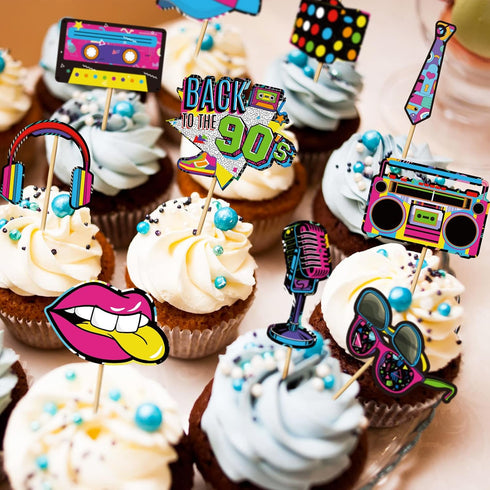 Clabby 32 Pieces 80s 90s Cupcake Topper Theme Decorations, Hip Hop Cake Supplies for Adults, Roller Skate