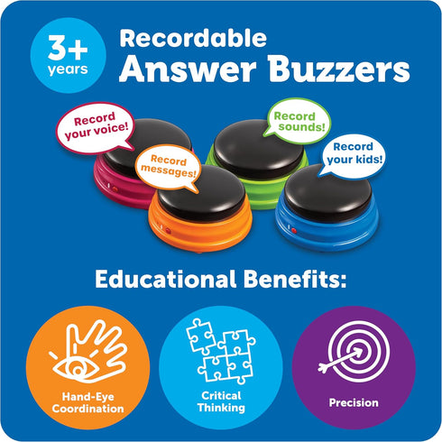 Learning Resources Recordable Answer Buzzers - Classroom Must Haves Supplies, Kids Toys, Sound Effect Button, Family