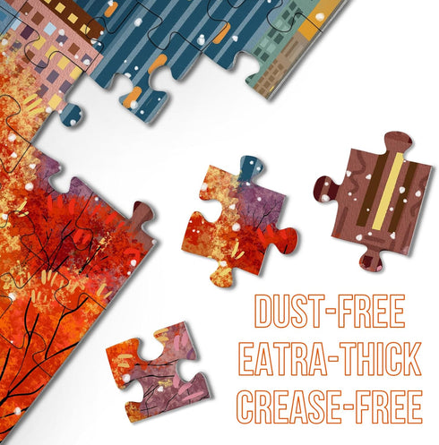 Fall Central Park Puzzles 1000 Pieces for Adults, Fun Autumn Art Puzzle Collage as Home Decor
